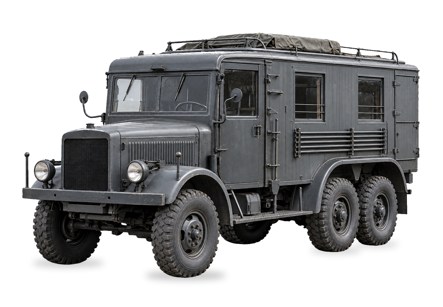 Kabelmesswagen mit geschlossenem Kastenaufbau und drei Achsen