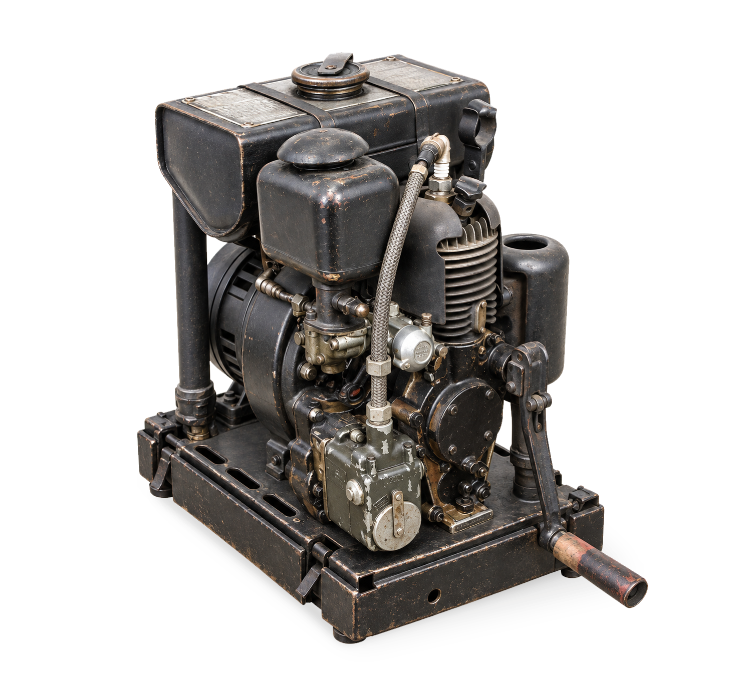 Maschinensatz C mit Motor, Tank, Rohrrahmen und Handkurbel